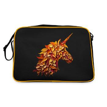 Herbstliches Einhorn zwischen bunten Blättern - Retro Tasche - Schwarz/Gold - Hinten