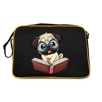 Mops der Leseratte: Bücherwurm mit Brille - Retro Tasche - Schwarz/Gold - Hinten