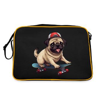 Skateboarding Pug: Dynamic Dog and - Retro Bag - black/gold - Back