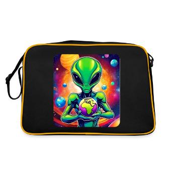 Cool alien with planet in his hands - Retro Bag - black/gold - Back