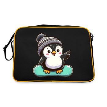 Pingouin snowboarder Sports d’hiver Design - Sac Retro - noir/or - Dos