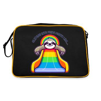 LGBTQ Pride Faultier Regenbogen Rutsche - Retro Tasche - Schwarz/Gold - Hinten