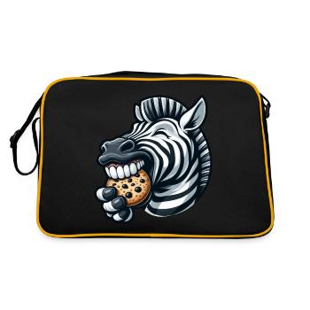 Cute Zebra with Cookie Cartoon Illustration - Retro Bag - black/gold - Back