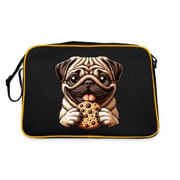 Funny Pug Dog, Cookies, Dessert, Dessert - Retro Bag - black/gold - Back