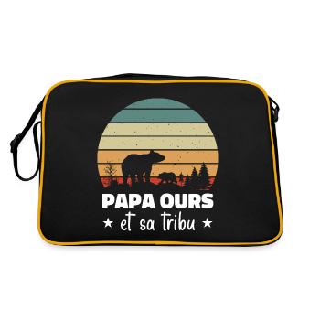 Papa Bear and His Tribe, Humor Gift - Retro Bag - black/gold - Back