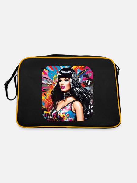 Cool colorful girl with pink mouth - Retro Bag - black/gold - Back