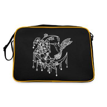 Hummingbird moon flowers bird flies natural exotic - Retro Bag - black/gold - Back