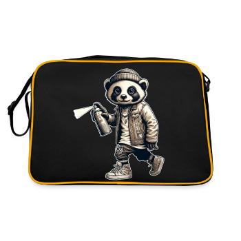 Panda Graffiti Sprühdose Streetart - Retro Tasche - Schwarz/Gold - Hinten