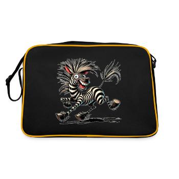 Crazy Zebra Comic Style Funny Animal Motif - Retro Bag - black/gold - Back
