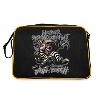 Zebra Lieber durchgeknallt als einer von euch - Retro Tasche - Schwarz/Gold - Hinten