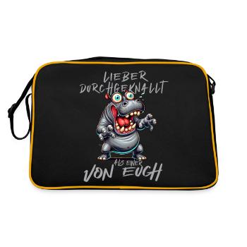 Nilpferd Lieber durchgeknallt als einer von euch - Retro Tasche - Schwarz/Gold - Hinten