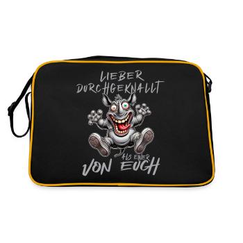 Verrücktes Nashorn Lieber durchgeknallt als einer - Retro Tasche - Schwarz/Gold - Hinten