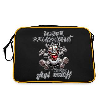Verrücktes Nashorn Lieber durchgeknallt als einer - Retro Tasche - Schwarz/Gold - Hinten