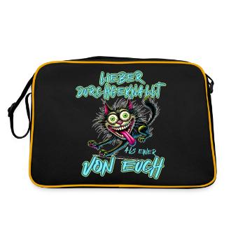 Verrückte Katze Lieber durchgeknallt als einer von - Retro Tasche - Schwarz/Gold - Hinten