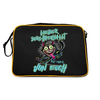 Katze Lieber durchgeknallt als einer von euch - Retro Tasche - Schwarz/Gold - Hinten