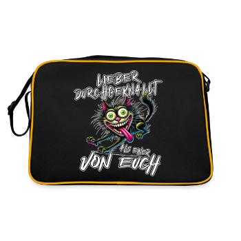 Katze Lieber durchgeknallt als einer von euch - Retro Tasche - Schwarz/Gold - Hinten