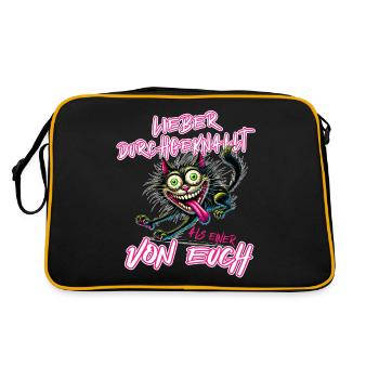 Verrückte Katze Lieber durchgeknallt als einer von - Retro Tasche - Schwarz/Gold - Hinten
