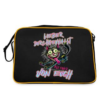 Katze Lieber durchgeknallt als einer von euch - Retro Tasche - Schwarz/Gold - Hinten