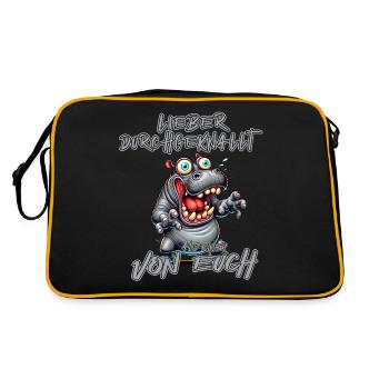 Nilpferd Lieber durchgeknallt als einer von euch - Retro Tasche - Schwarz/Gold - Hinten