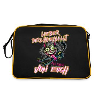 Verrückte Katze Lieber durchgeknallt als einer von - Retro Tasche - Schwarz/Gold - Hinten