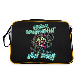 Katze Lieber durchgeknallt als einer von euch - Retro Tasche - Schwarz/Gold - Hinten