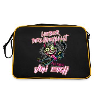 Katze Lieber durchgeknallt als einer von euch - Retro Tasche - Schwarz/Gold - Hinten