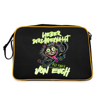 Katze Lieber durchgeknallt als einer von euch - Retro Tasche - Schwarz/Gold - Hinten