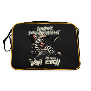 Zebra Lieber durchgeknallt als einer von euch - Retro Tasche - Schwarz/Gold - Hinten