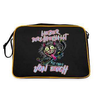 Verrückte Katze Lieber durchgeknallt als einer von - Retro Tasche - Schwarz/Gold - Hinten