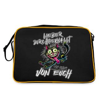 Verrückte Katze Lieber durchgeknallt als einer von - Retro Tasche - Schwarz/Gold - Hinten