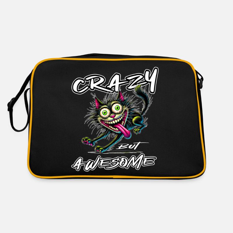 Crazy but Awesome Katze Comic Stil Retro Tasche
