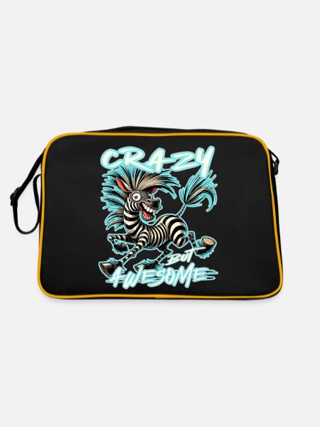 Crazy but Awesome Zebra Comic Style - Retro Bag - black/gold - Back