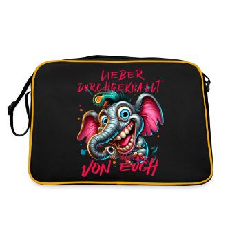 Lieber durchgeknallt als einer von euch – Elefant - Retro Tasche - Schwarz/Gold - Hinten