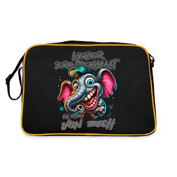 Lieber durchgeknallt als einer von euch – Elefant - Retro Tasche - Schwarz/Gold - Hinten