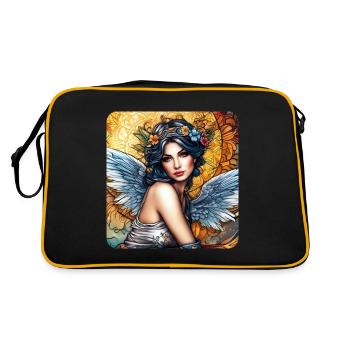 Engel mit Blumen - Retro Tasche - Schwarz/Gold - Hinten