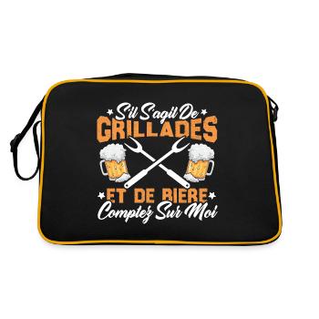 Cadeau Homme Drôle Barbecue Et Bière - Sac Retro - noir/or - Dos
