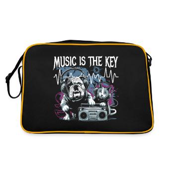 music is the key Hund und Katze Tierliebe - Retro Tasche - Schwarz/Gold - Hinten