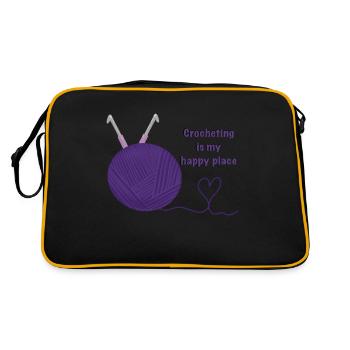 Häkeln ist mein glücklicher Ort - Retro Tasche - Schwarz/Gold - Hinten