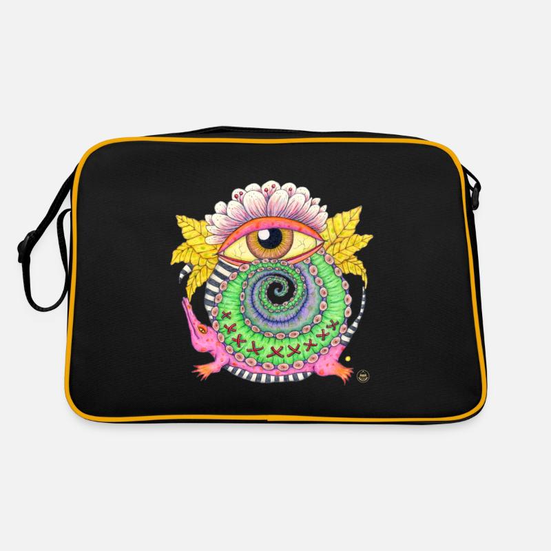 Croctopus, Krokodil, Auge, Oktopus - Retro Tasche - Schwarz/Gold