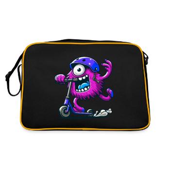 cute funny pink monster on escooter - Retro Bag - black/gold - Back