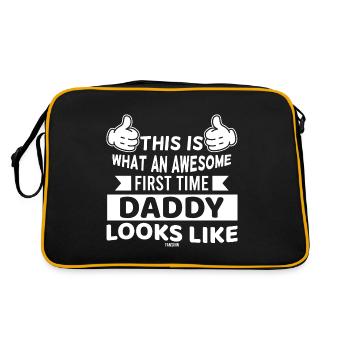 Papa Geburt Baby Kind Vater werden - Retro Tasche - Schwarz/Gold - Hinten