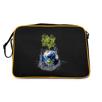 Weltkugel mit Baum und Wasserspritzer - Retro Tasche - Schwarz/Gold - Hinten