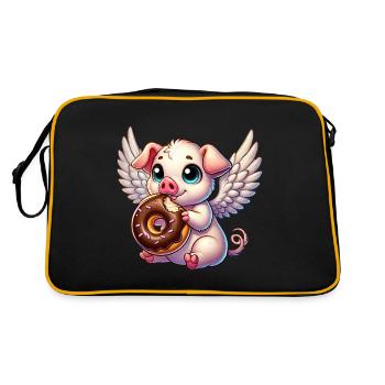 Ange Cochon avec des ailes de beignet Dessin animé mignon - Sac Retro - noir/or - Dos
