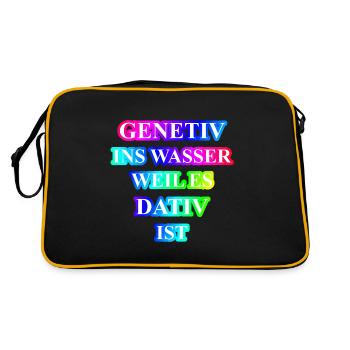 Genetiv ins Wasser Spruch Geschenk Idee lustig - Retro Tasche - Schwarz/Gold - Hinten
