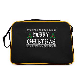 Merry Christmas mit Rahmen Stechpalmen - Retro Tasche - Schwarz/Gold - Hinten