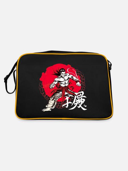 Japanischer Krieger Tradition Kampfkunst - Retro Tasche - Schwarz/Gold - Hinten