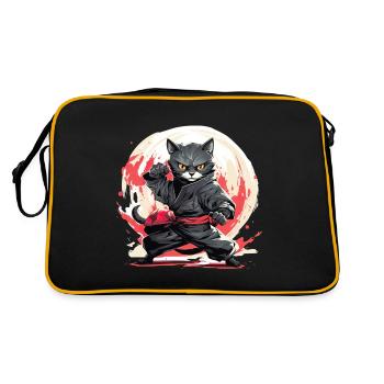 Japanische Katze Samurai Style für Katzen Fans - Retro Tasche - Schwarz/Gold - Hinten