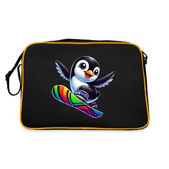 Cute Penguin Snowboard Comic Winter Fun - Retro Bag - black/gold - Back
