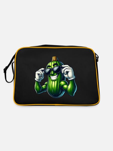 Cool Cucumber Pickle Vegetables Cartoon - Retro Bag - black/gold - Back