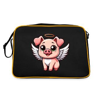 Cute Piglet Angel with Wings Cartoon - Retro Bag - black/gold - Back